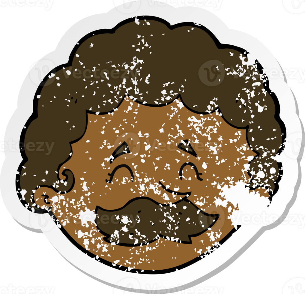 retro distressed sticker of a cartoon man with mustache png