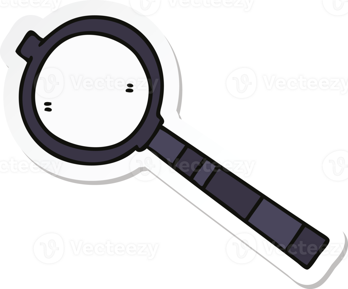 sticker of a quirky hand drawn cartoon magnifying glass png