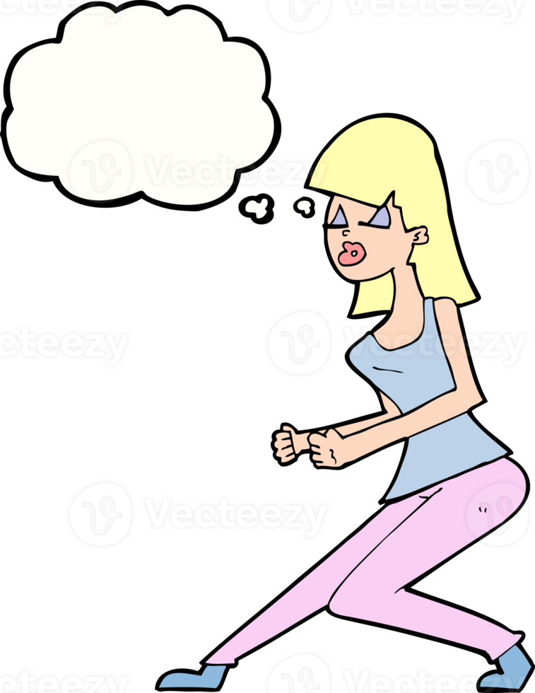 cartoon crazy dancing girl with thought bubble png