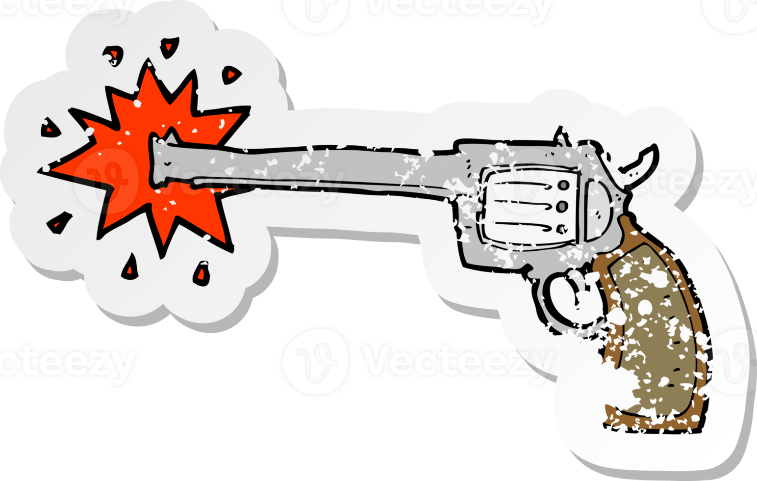 retro distressed sticker of a cartoon firing gun png