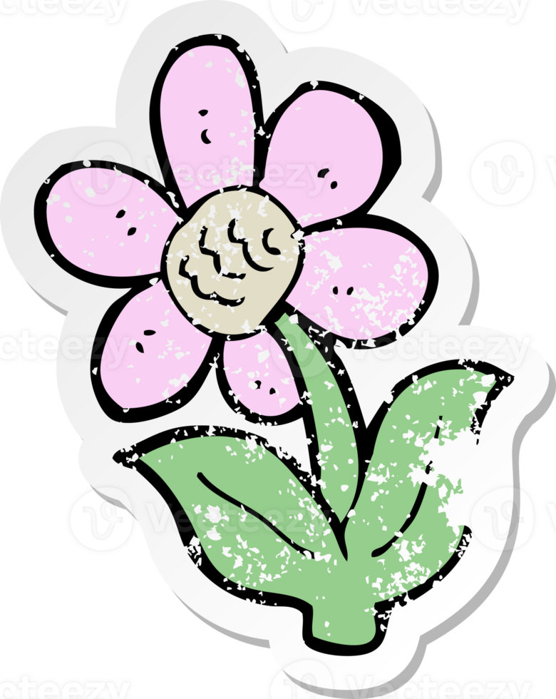 retro distressed sticker of a cartoon flower png