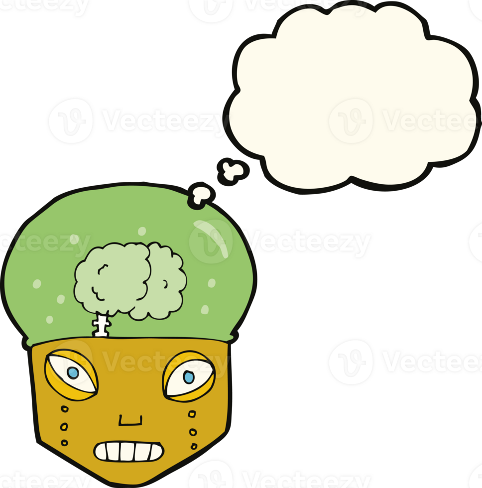 cartoon spooky robot head with thought bubble png