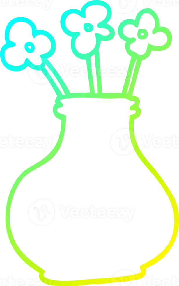 cold gradient line drawing cartoon flower vase png