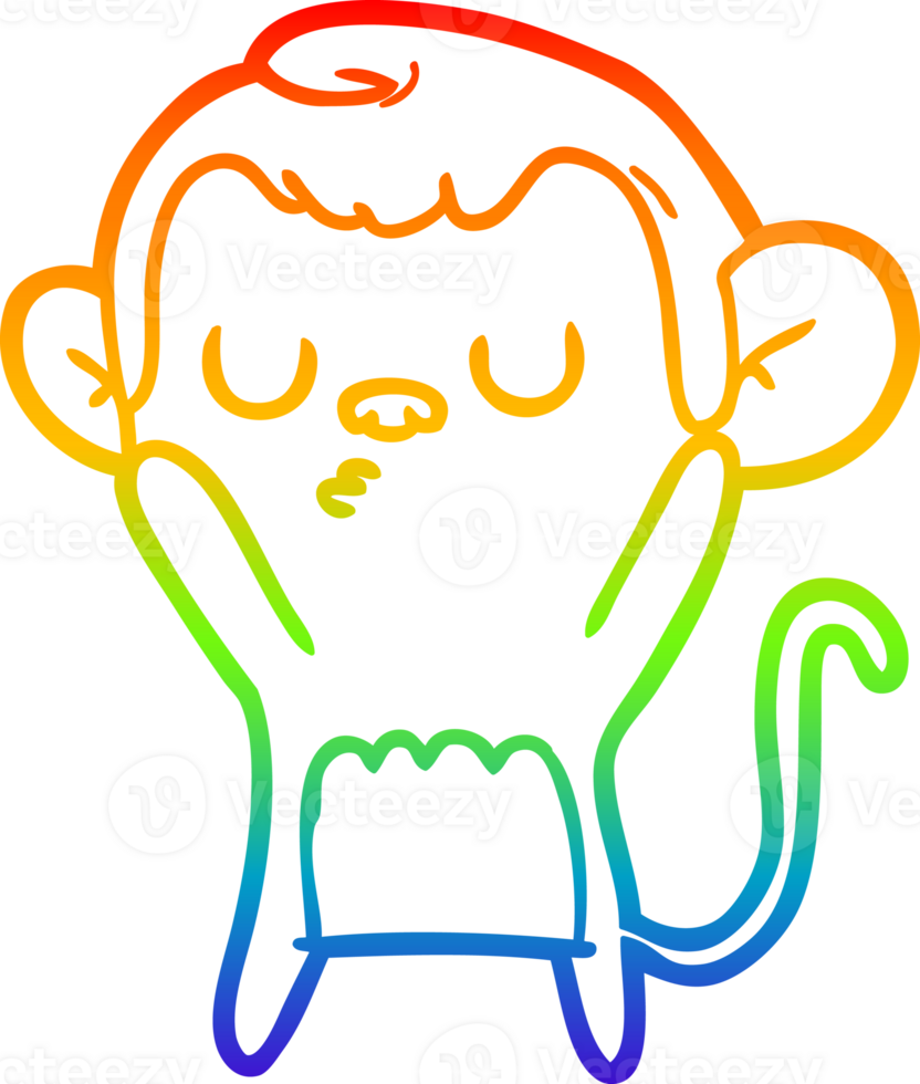 rainbow gradient line drawing cartoon monkey png