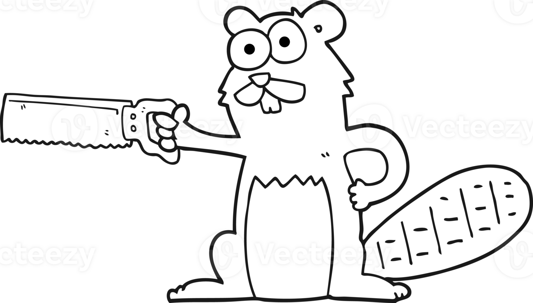 black and white cartoon beaver with saw png