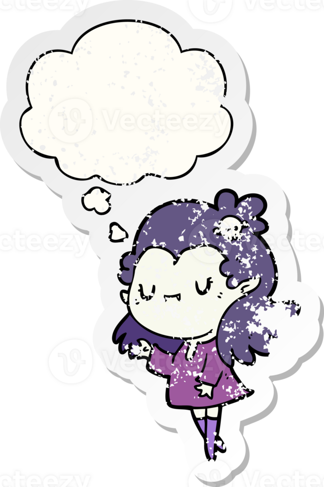 cartoon vampire and thought bubble as a distressed worn sticker png