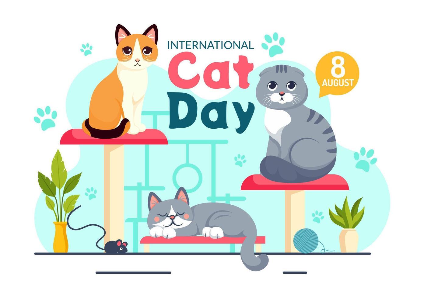 International Cat Day Illustration on August 8 with Cats Animals Love Celebration in Flat Cartoon Background Design vector
