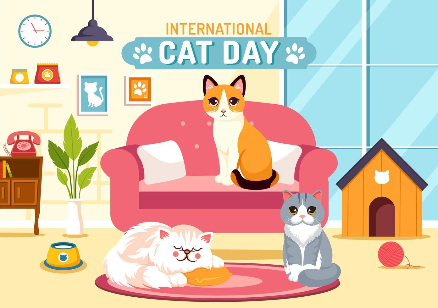 International Cat Day Illustration on August 8 with Cats Animals Love Celebration in Flat Cartoon Background Design vector