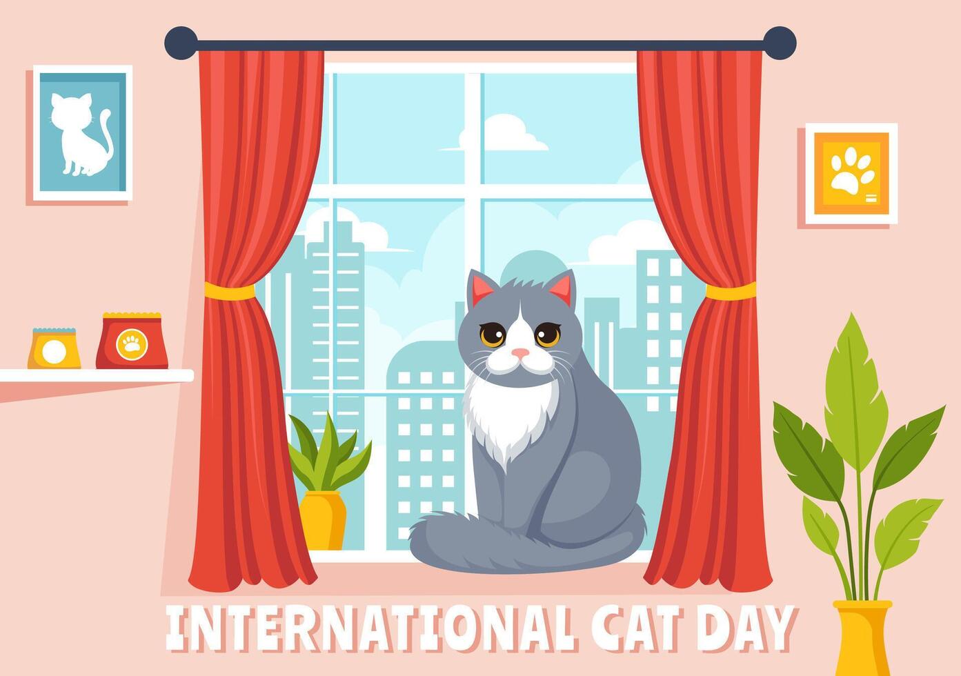 internacional gato día ilustración en agosto 8 con gatos animales amor celebracion en plano dibujos animados antecedentes diseño vector