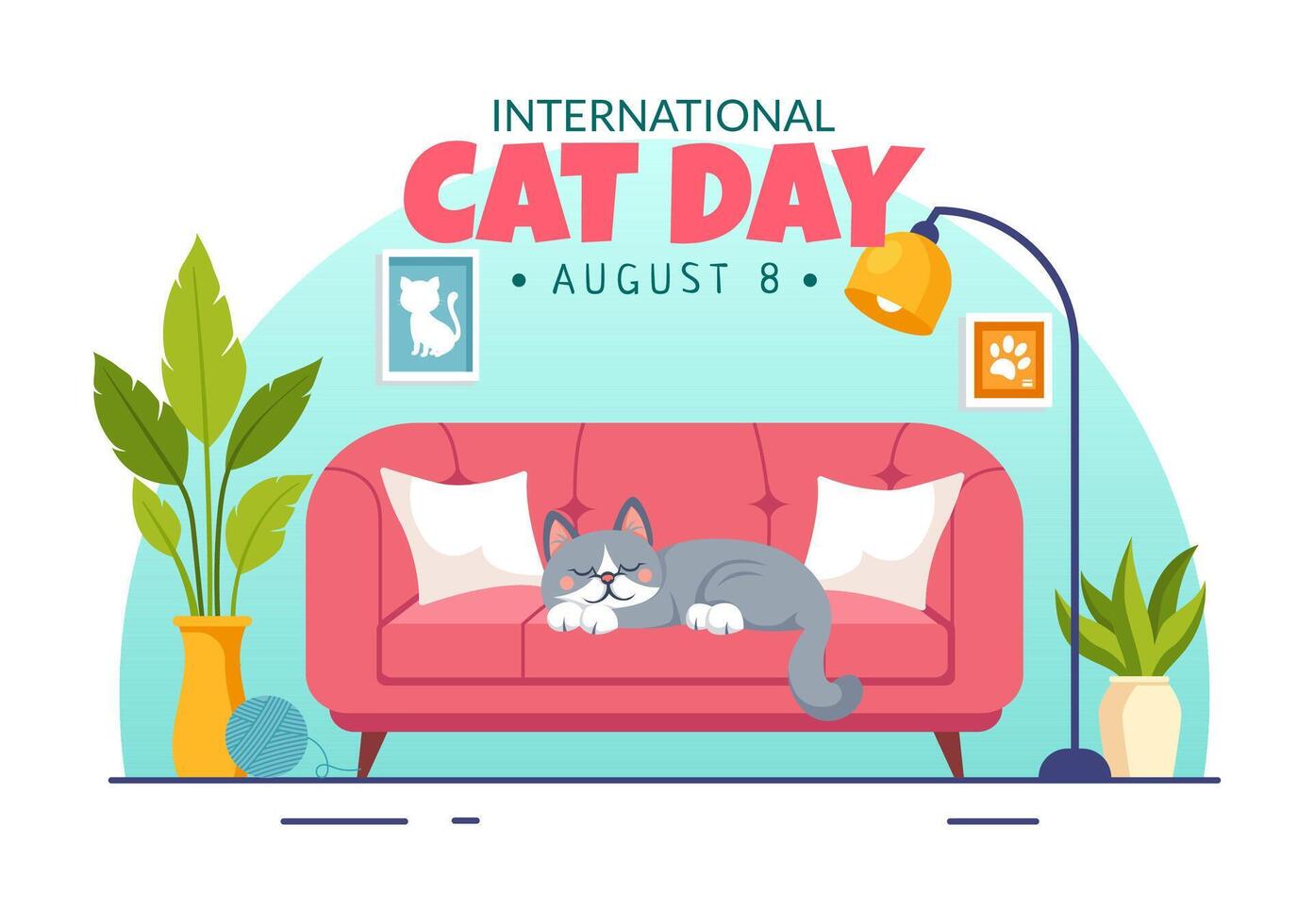 internacional gato día ilustración en agosto 8 con gatos animales amor celebracion en plano dibujos animados antecedentes diseño vector