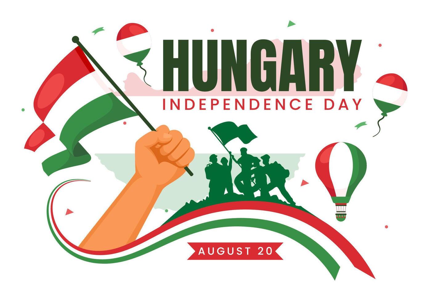 Happy Hungary Independence Day Illustration featuring the Hungarian Waving Flag Background for National Holiday Flat Style Cartoon Background vector