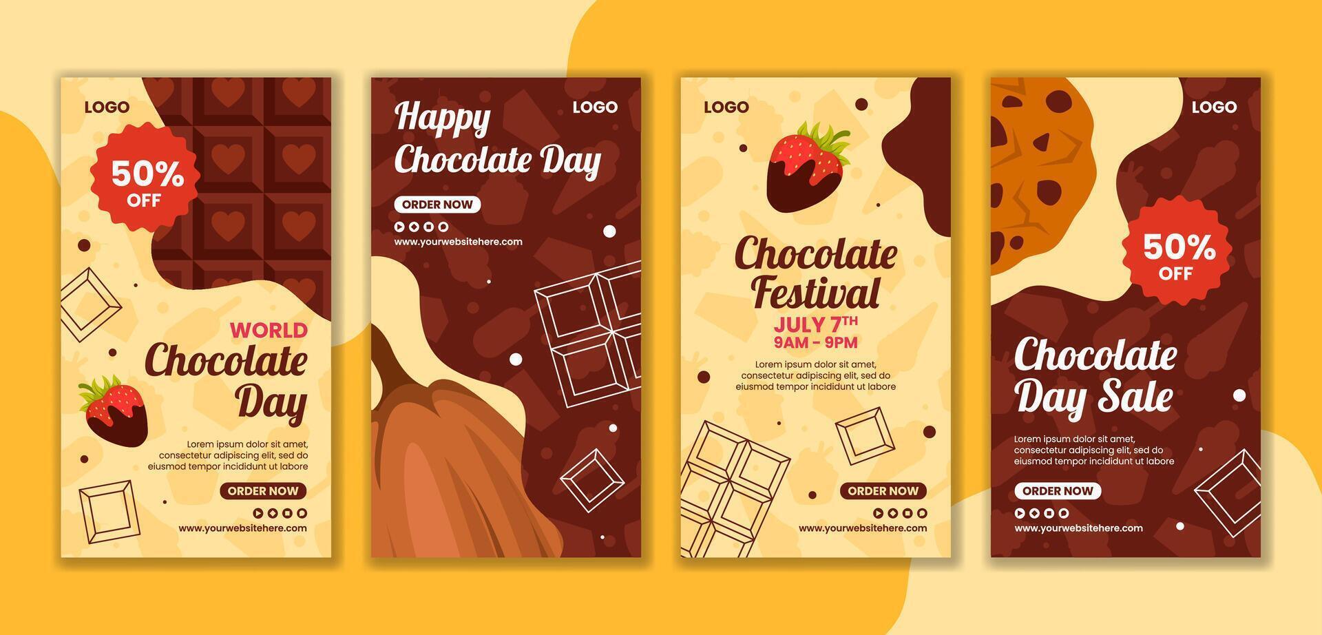 Chocolate Day Social Media Stories Flat Cartoon Hand Drawn Templates Background Illustration vector