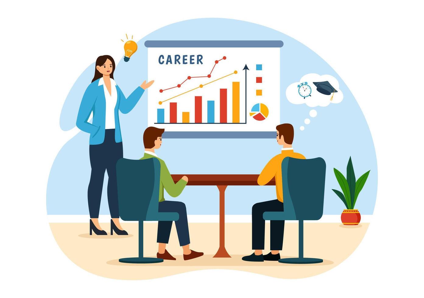 Career Education Illustration with Growth Concept Learning Model to Associate Activity for Real Experience in Flat Cartoon Background vector