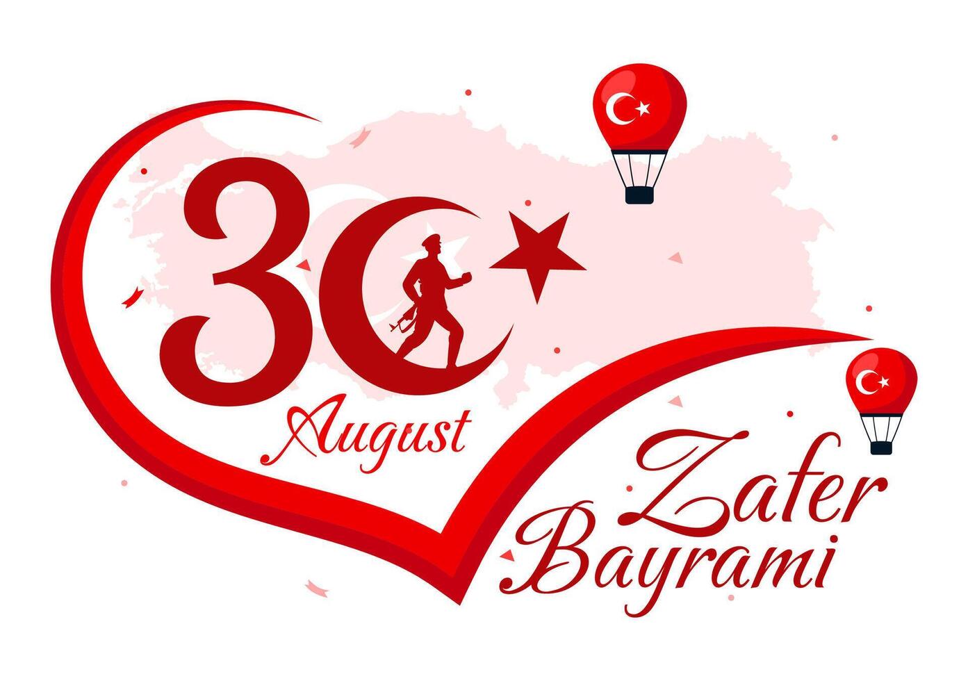 Zafer Bayrami Illustration Translation August 30 Celebration of Victory and the National Day in Turkey with Waving Flag in Flat Background vector