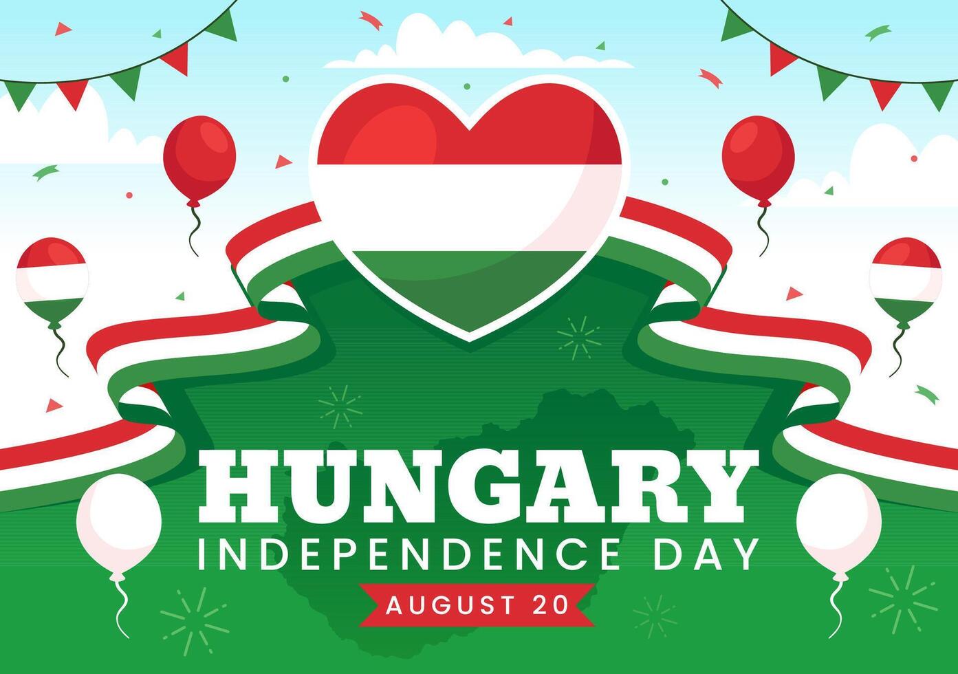 Happy Hungary Independence Day Illustration featuring the Hungarian Waving Flag Background for National Holiday Flat Style Cartoon Background vector