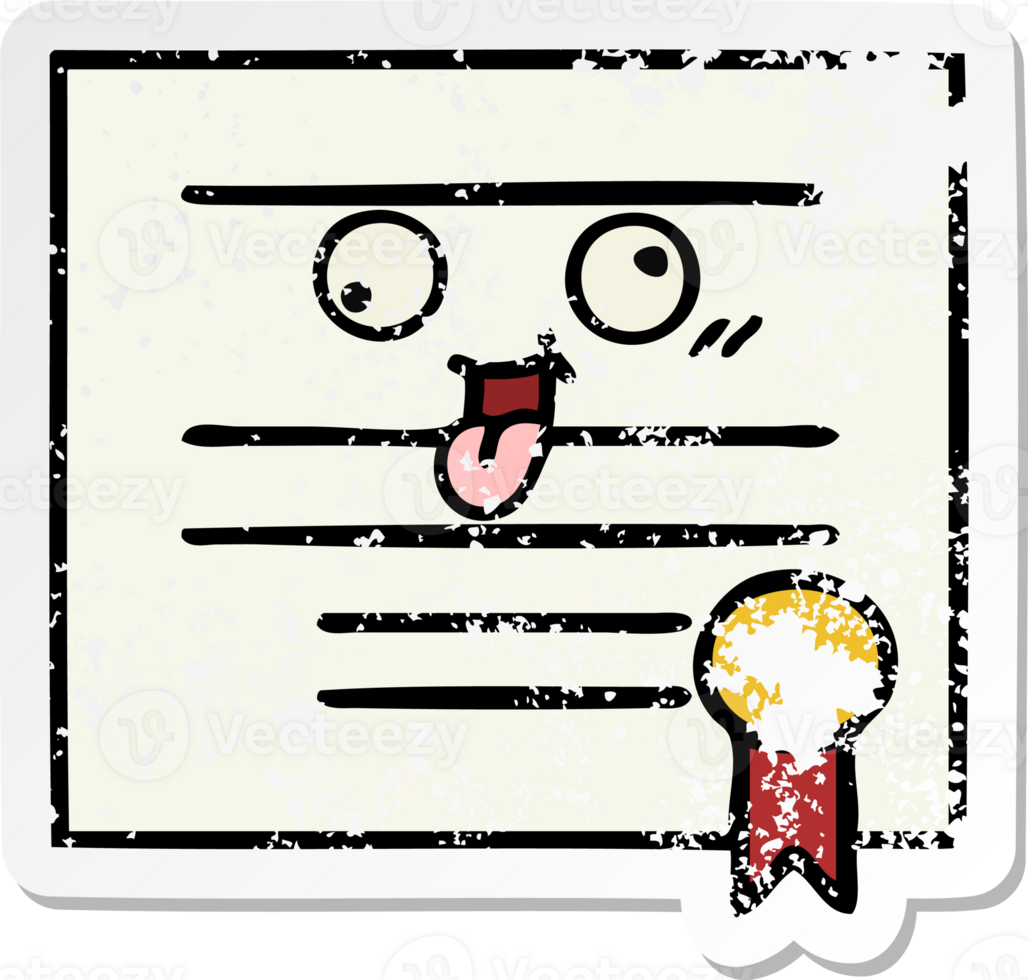 distressed sticker of a cute cartoon graduation diploma png
