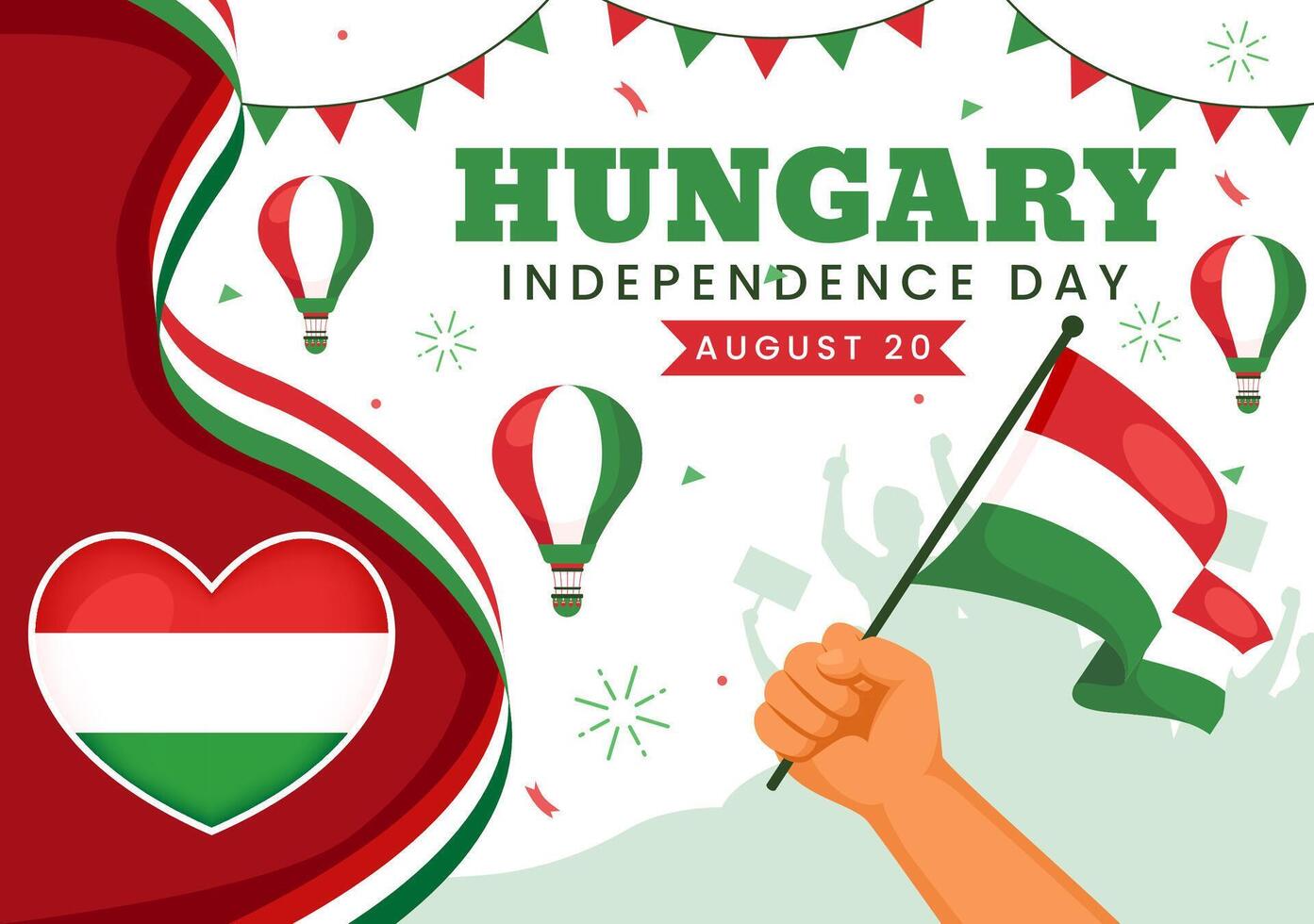 Happy Hungary Independence Day Illustration featuring the Hungarian Waving Flag Background for National Holiday Flat Style Cartoon Background vector