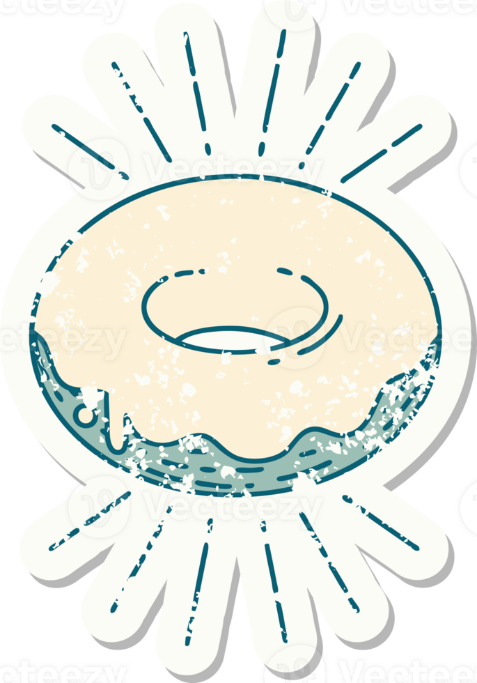 grunge sticker of tattoo style iced donut png