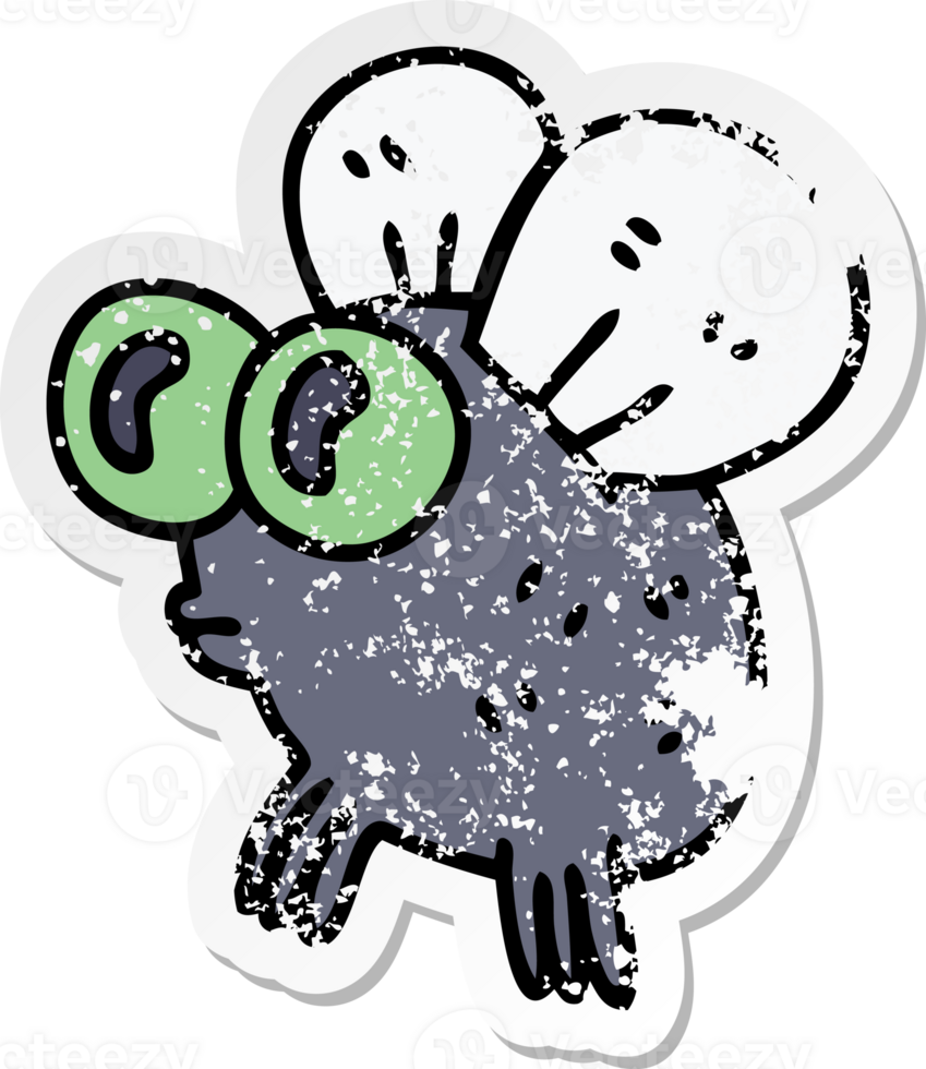 distressed sticker of a quirky hand drawn cartoon fly png