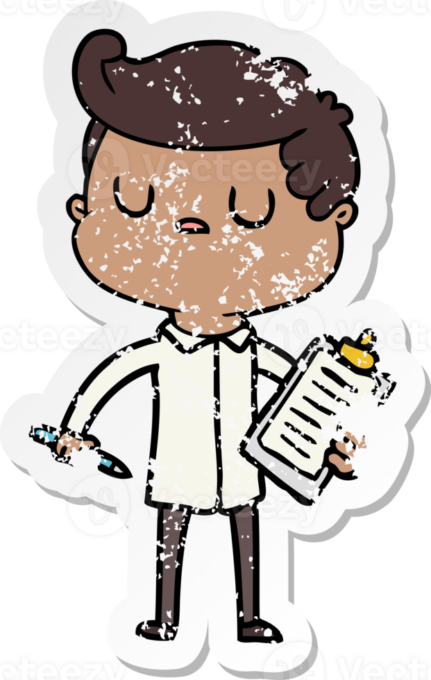 distressed sticker of a cartoon aloof man png