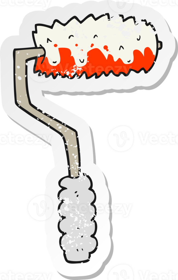 retro distressed sticker of a cartoon paint roller png
