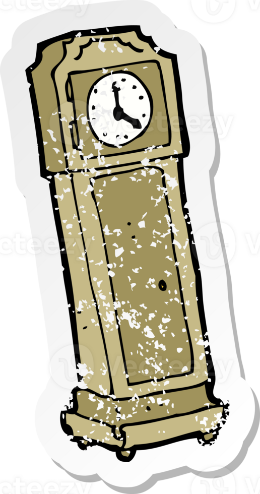 retro distressed sticker of a cartoon grandfather clock png