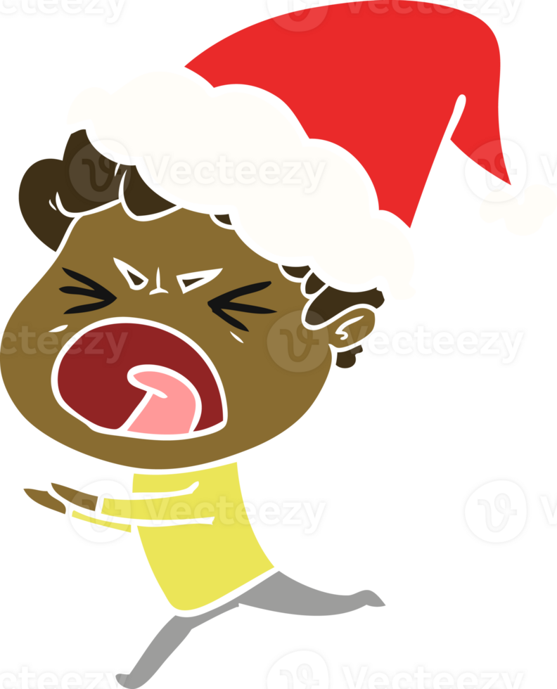 flat color illustration of a furious man wearing santa hat png