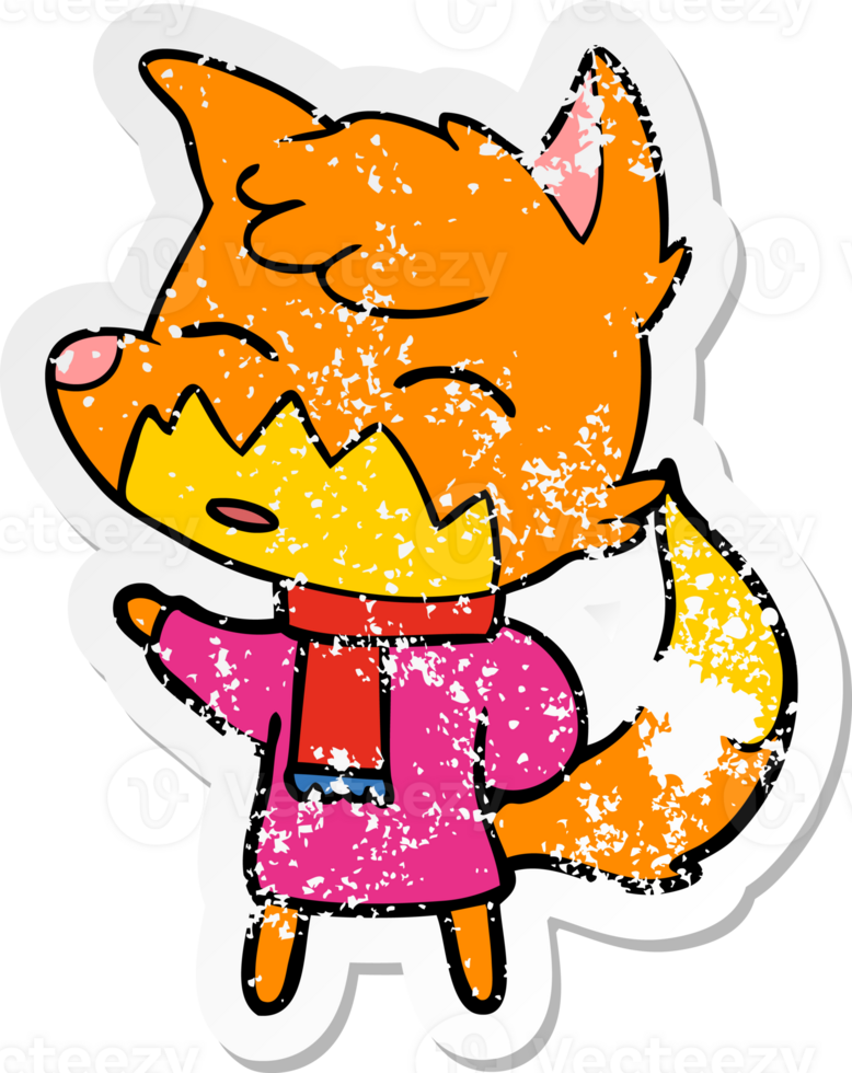 distressed sticker of a cartoon fox png