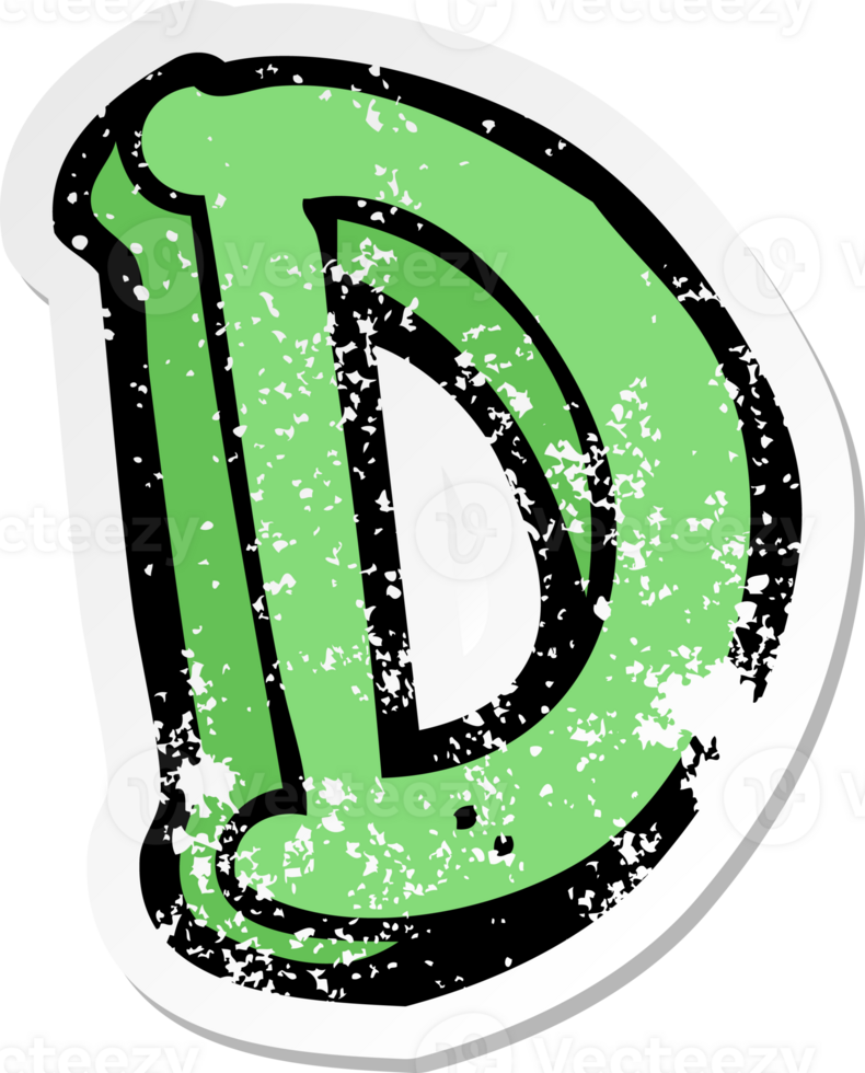 retro distressed sticker of a cartoon letter D png
