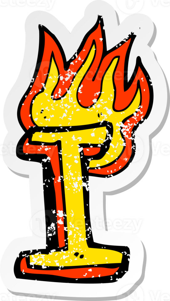 retro distressed sticker of a cartoon flaming letter png