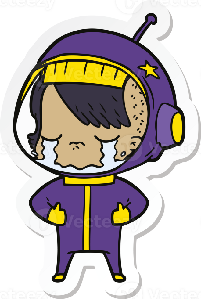 sticker of a cartoon crying astronaut girl png