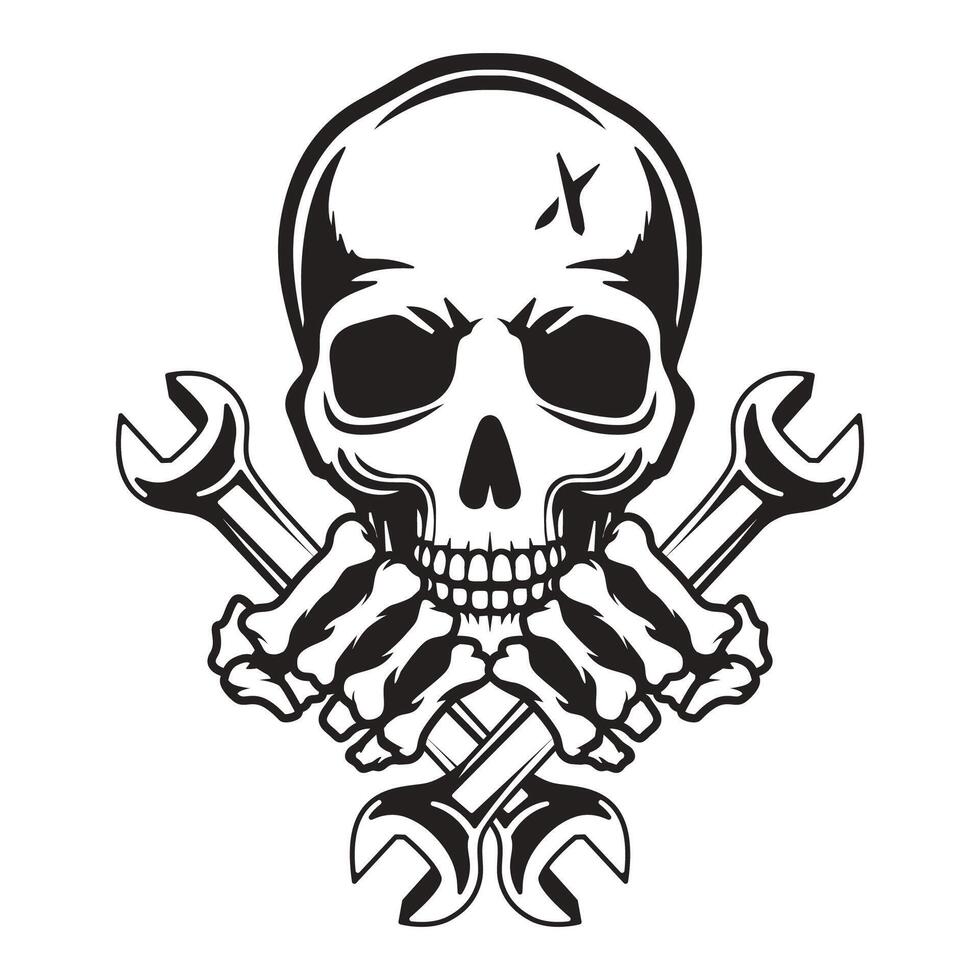 Skull mechanic logo design template, Hardcore mechanic logo clipart, for cricut machines. vector