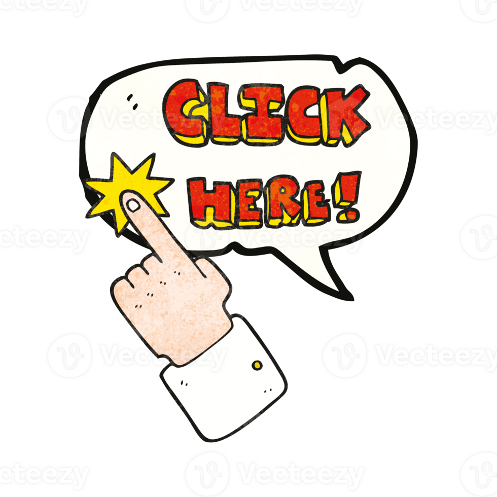 speech bubble textured cartoon click here sign with finger png