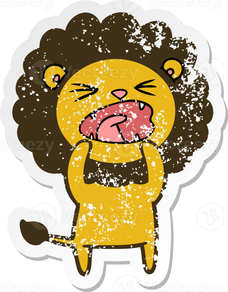 distressed sticker of a cartoon lion png