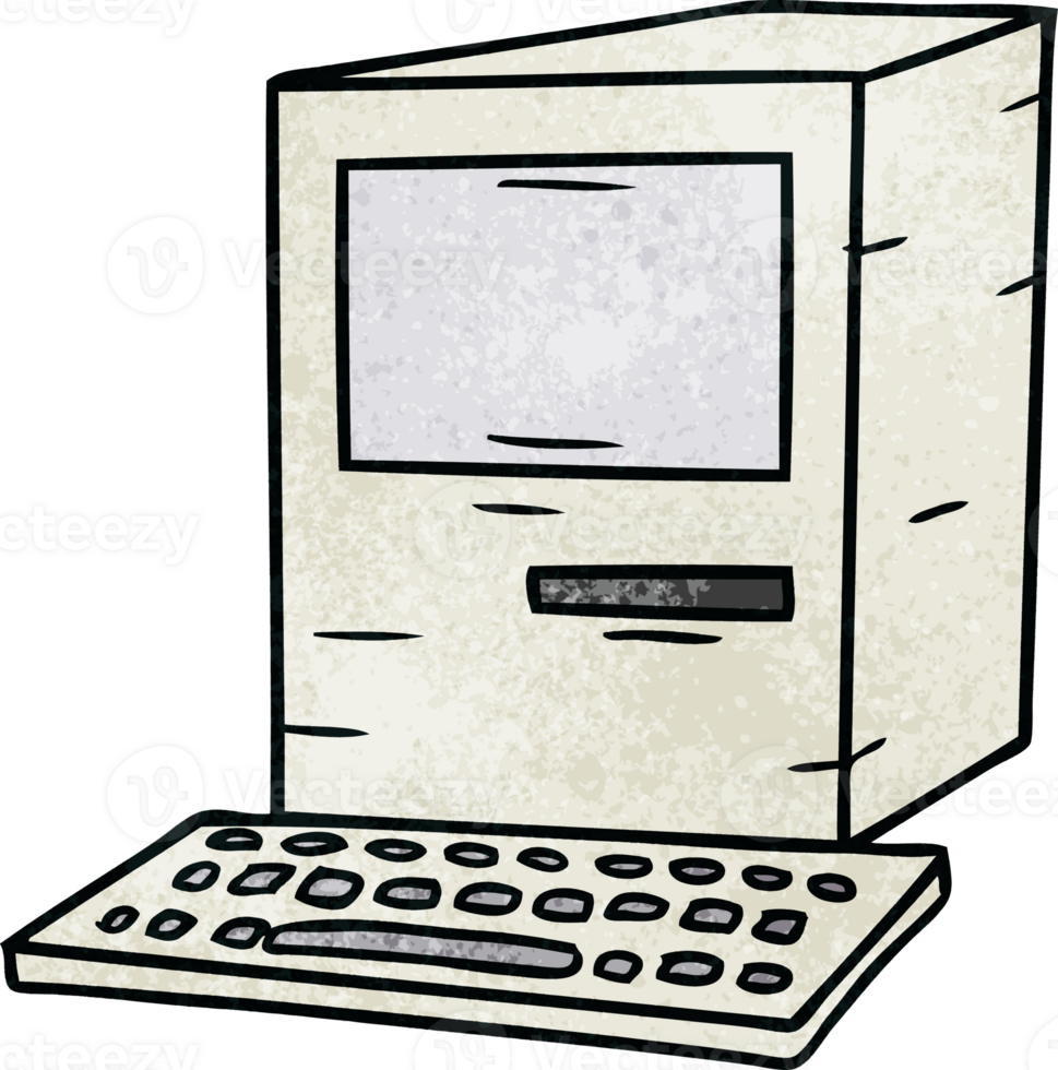 textured cartoon doodle of a computer and keyboard png