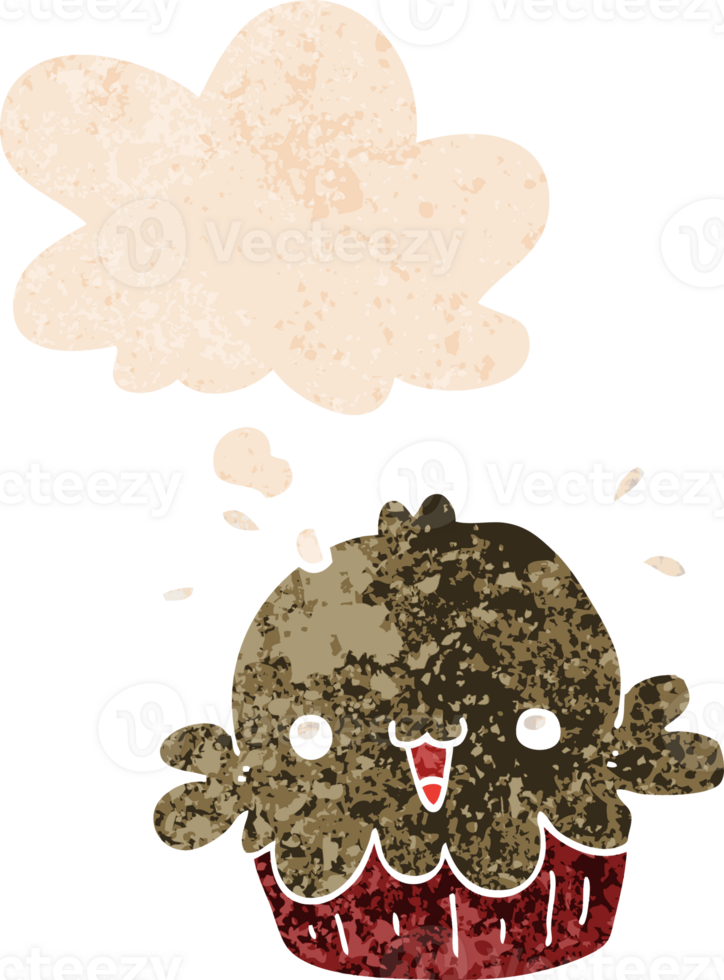 cute cartoon pie and thought bubble in retro textured style png