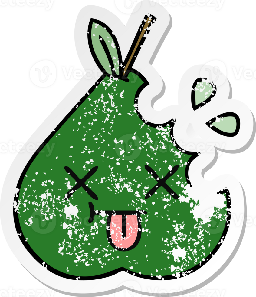 distressed sticker of a cute cartoon pear png