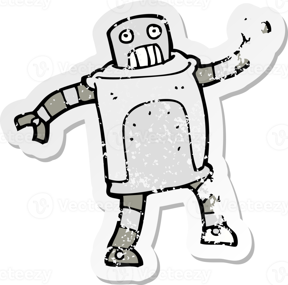 retro distressed sticker of a cartoon robot png