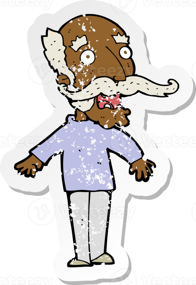 retro distressed sticker of a cartoon old man gasping in surprise png