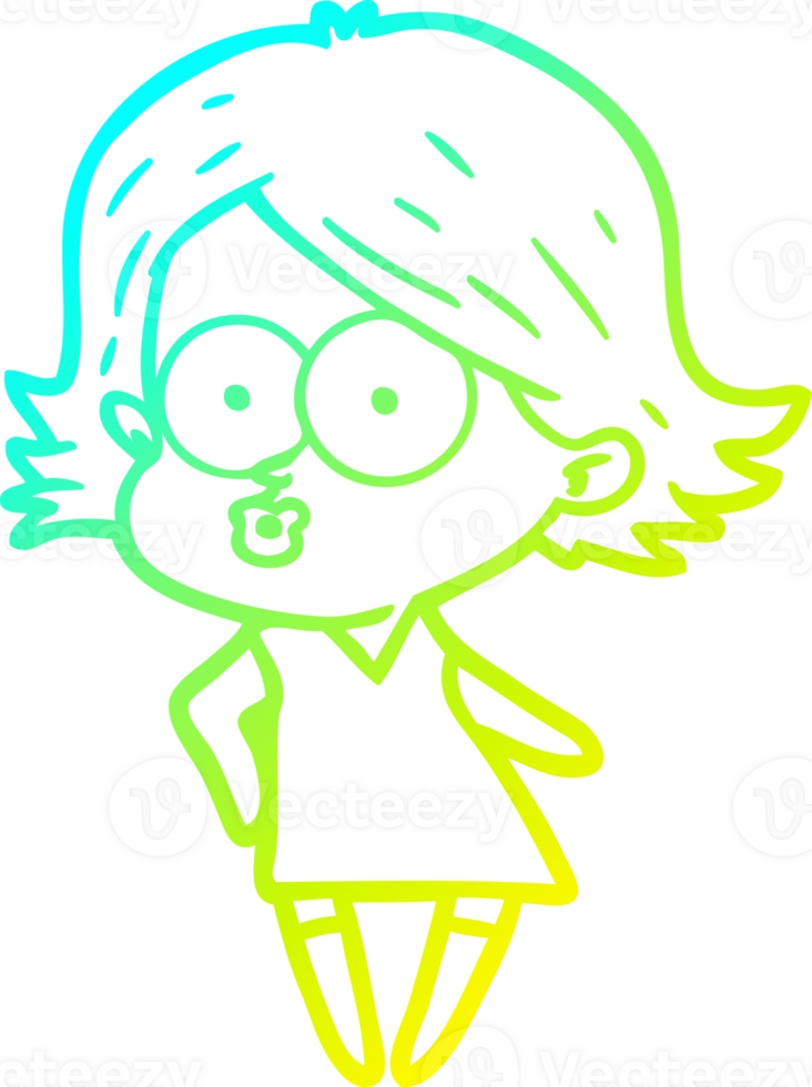 cold gradient line drawing cartoon girl pouting png