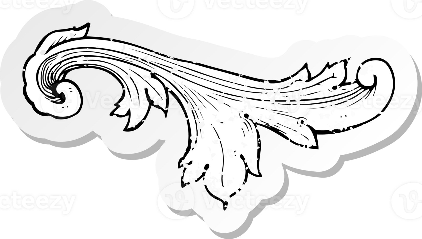 adesivo retrò invecchiato di un tradizionale vortice floreale disegnato a mano png