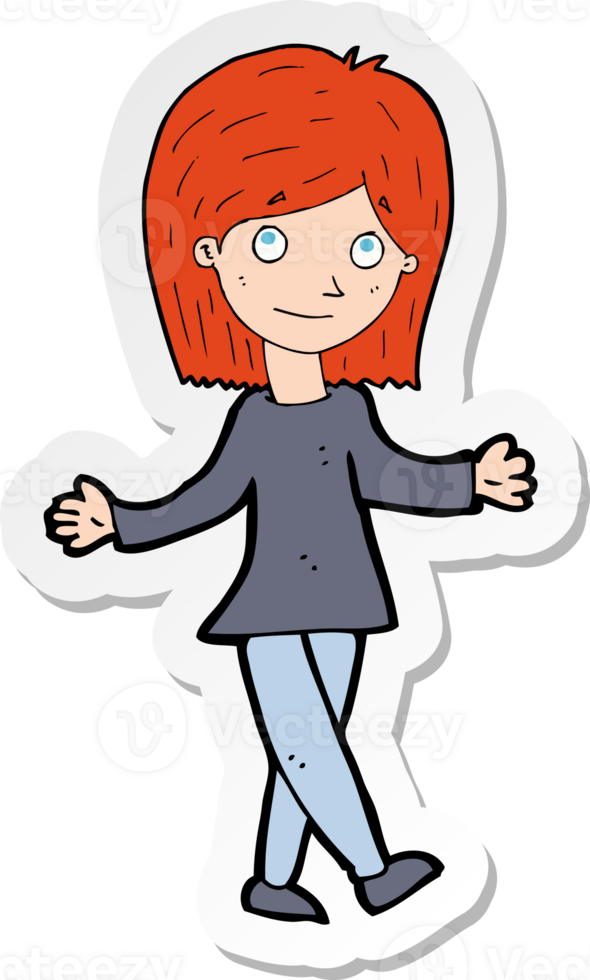 sticker of a cartoon woman with no worries png