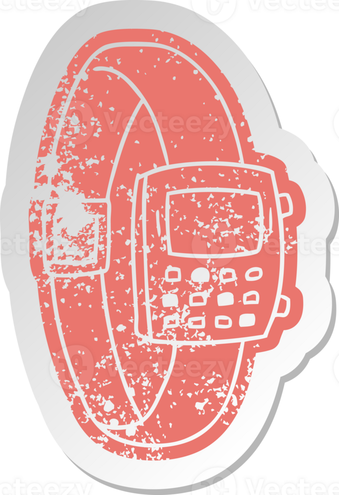 distressed old sticker of a retro watch png