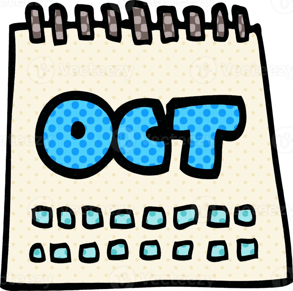 cartoon doodle calendar showing month of october png
