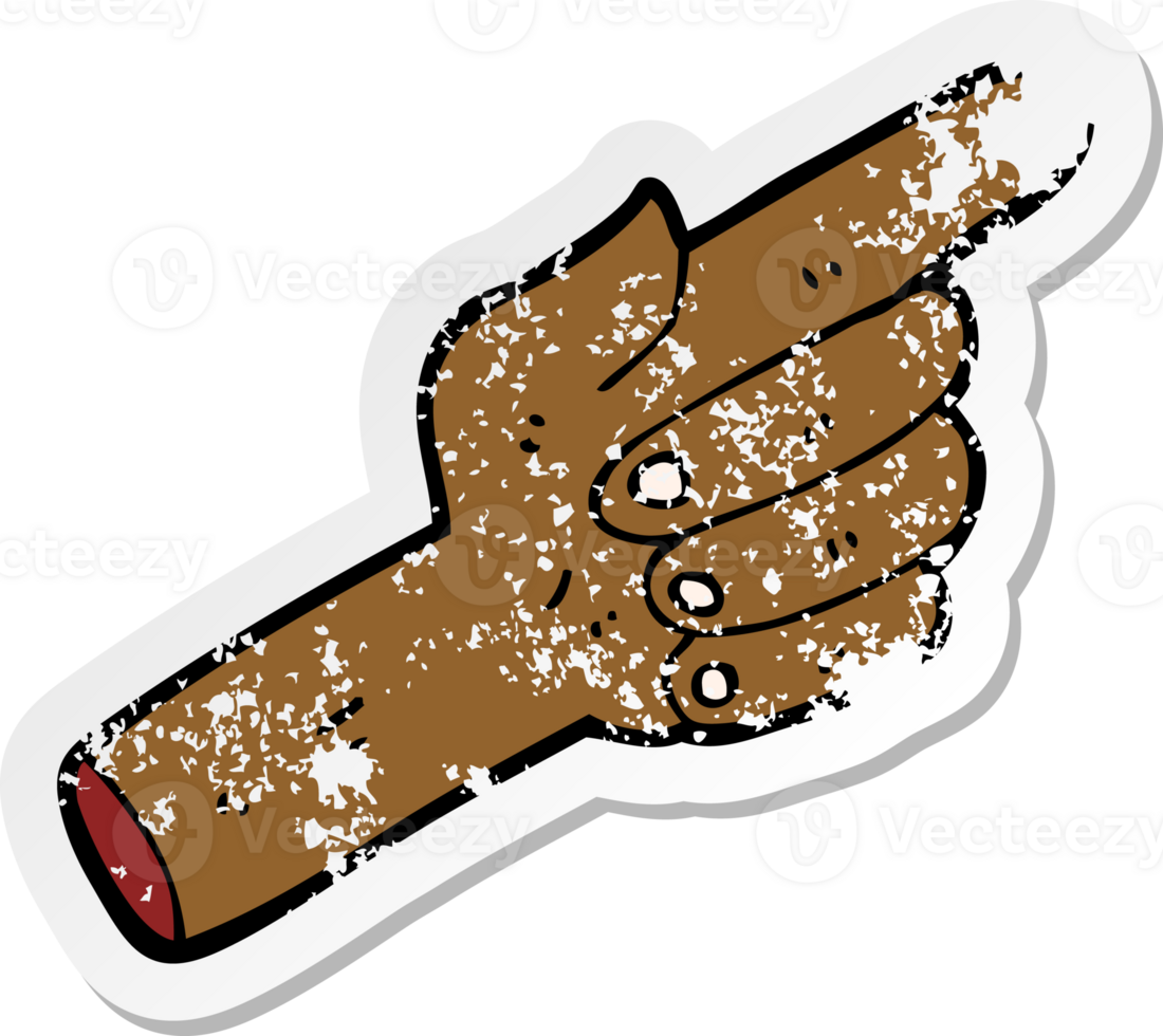 retro distressed sticker of a cartoon pointing hand png