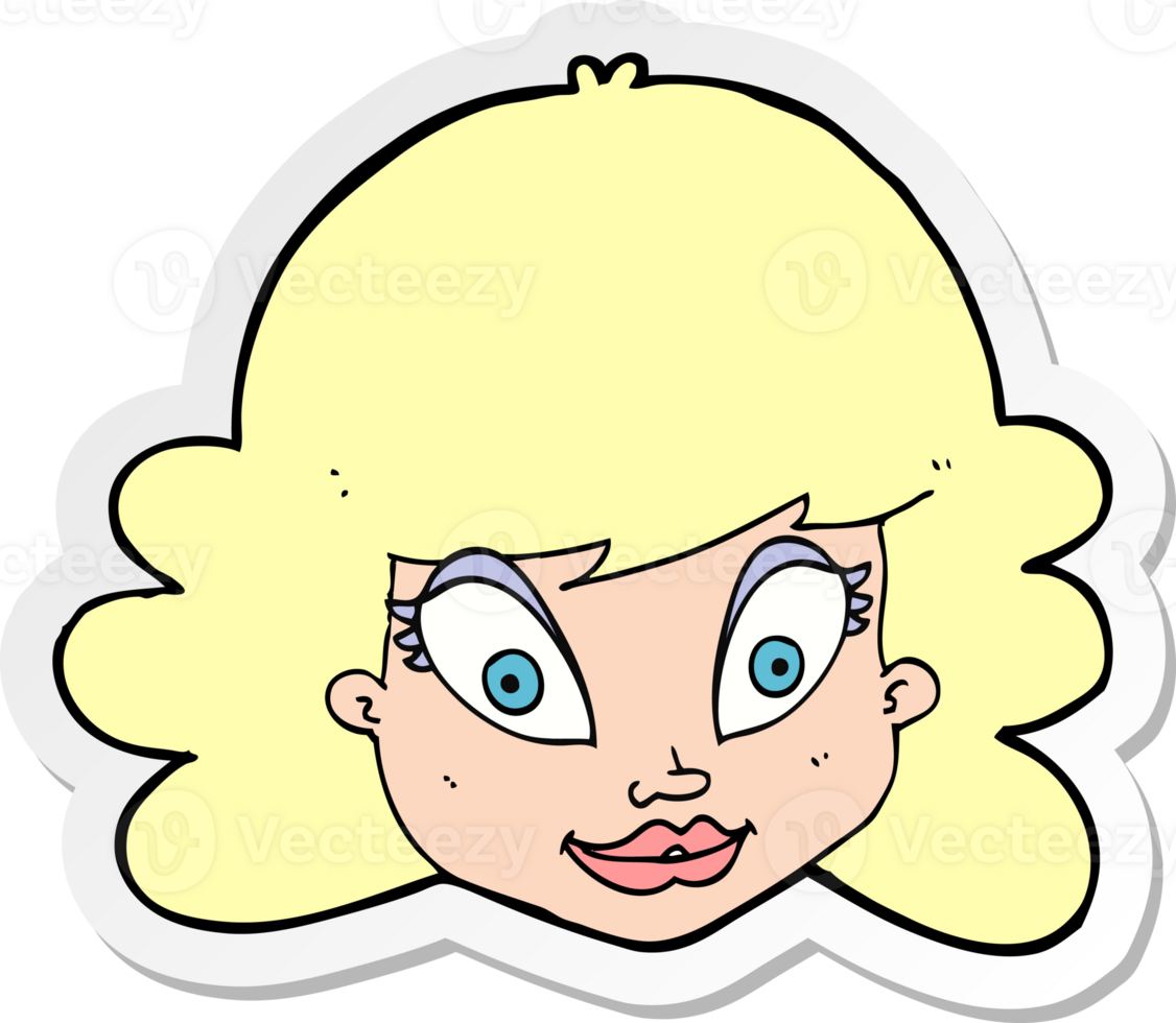 sticker of a cartoon happy female face png