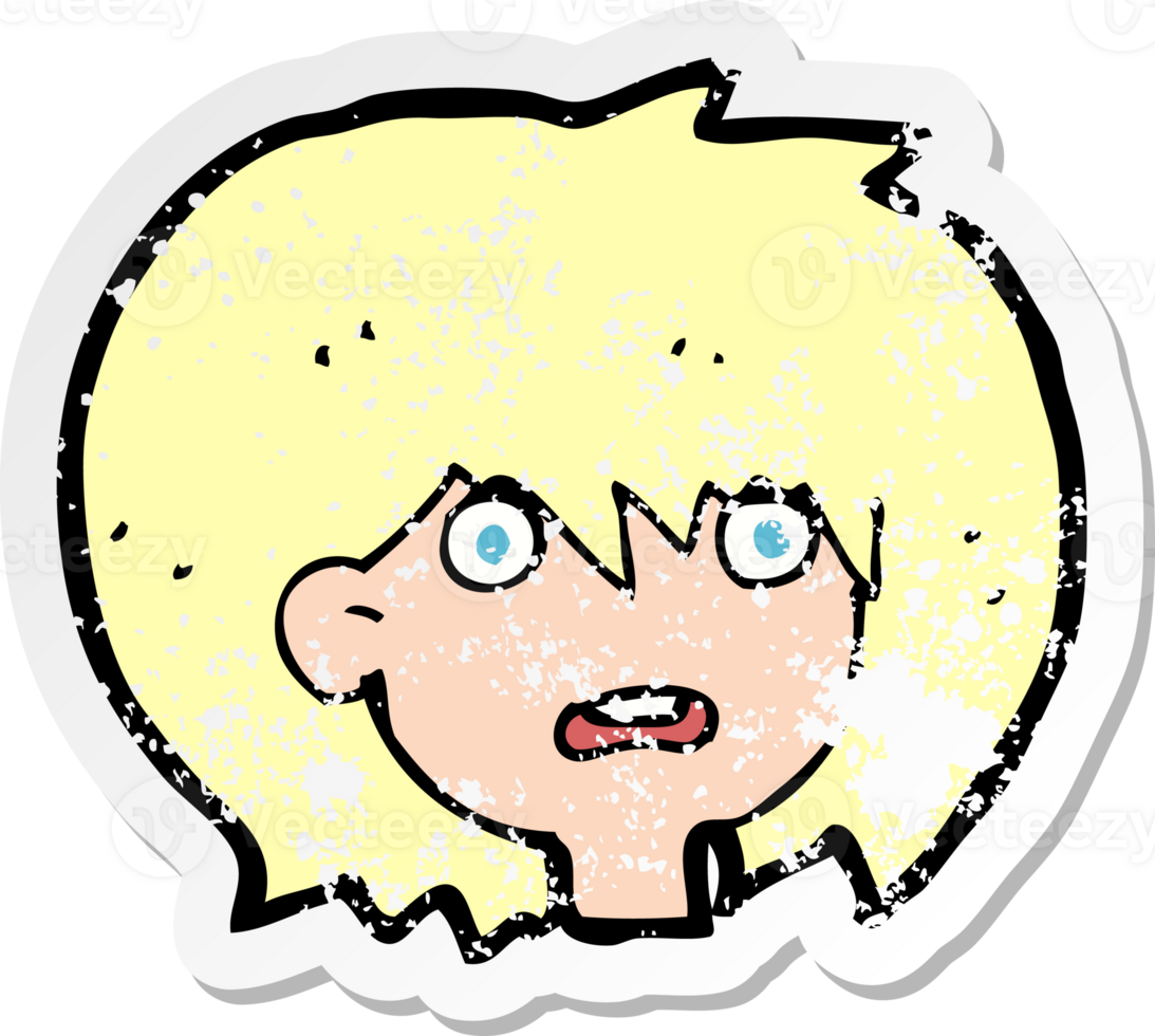 retro distressed sticker of a cartoon shocked expression png