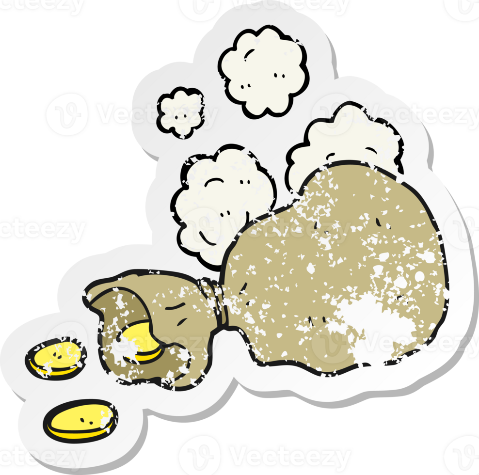 retro distressed sticker of a cartoon bag of money png