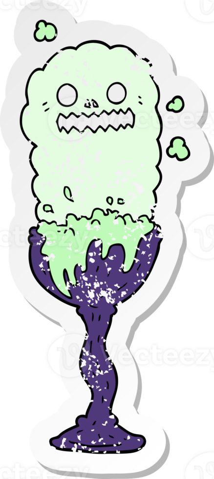 distressed sticker of a cartoon spooky halloween potion cup png