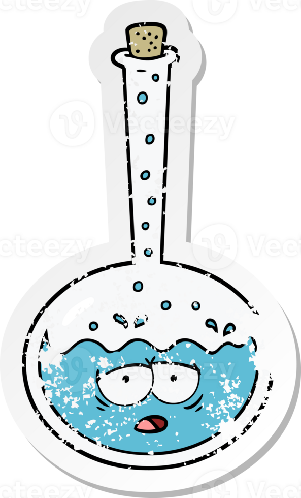 distressed sticker of a cartoon chemical reaction png